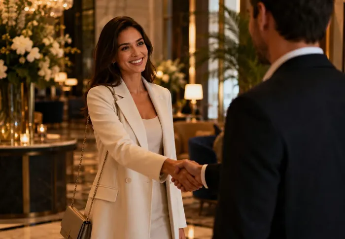 Man and woman talking at an elegant evening venue